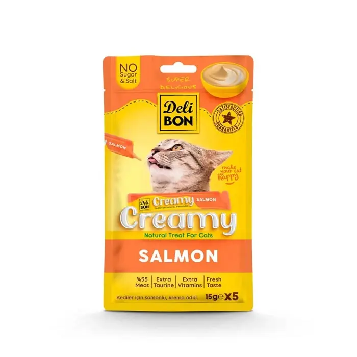 DELİBON CREAMY SOMONLU SIVI KEDİ ÖDÜL MAMASI 5X15GR