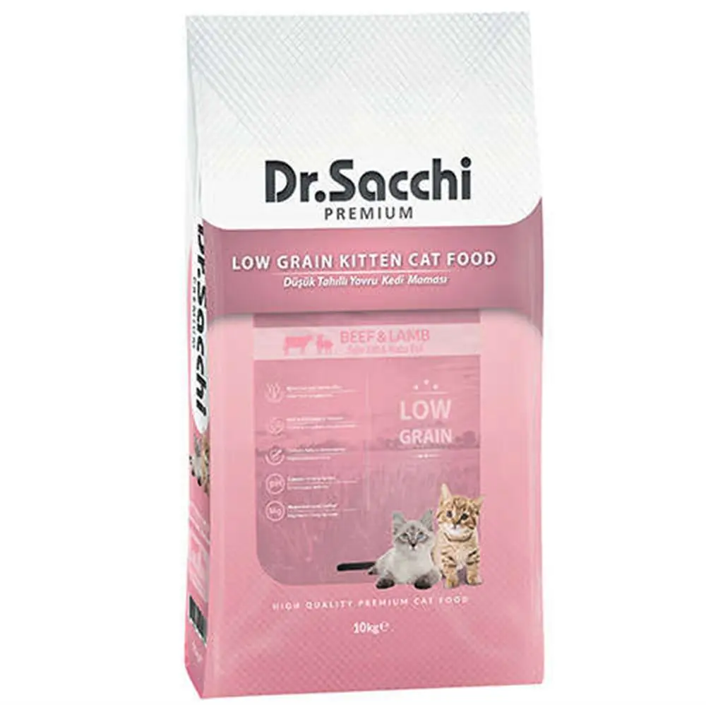 DR.SACCHİ DÜŞÜK TAHILLI BİFTEK VE KUZU ETLİ YAVRU KEDİ MAMASI 10 KG