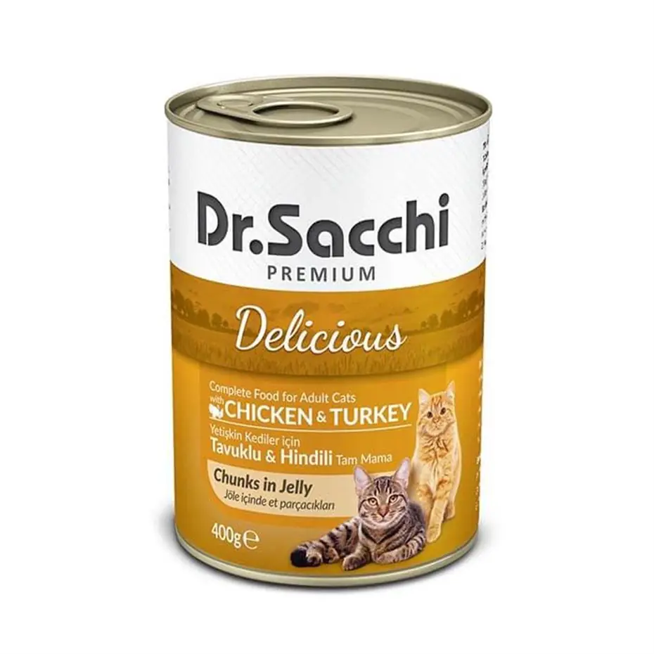 DR.SACCHİ TAVUKLU HİNDİLİ YETİŞKİN KEDİ KONSERVESİ 400 GR