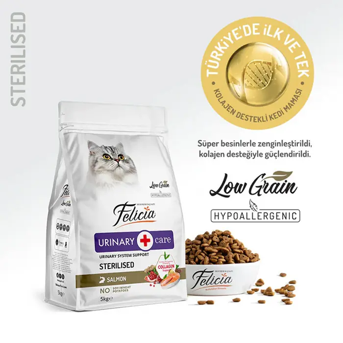 FELİCİA KOLAJENLİ SOMONLU AZ TAHILLI KISIRLAŞTIRILMIŞ HYPOALLERGENİC KEDİ MAMASI 5 KG