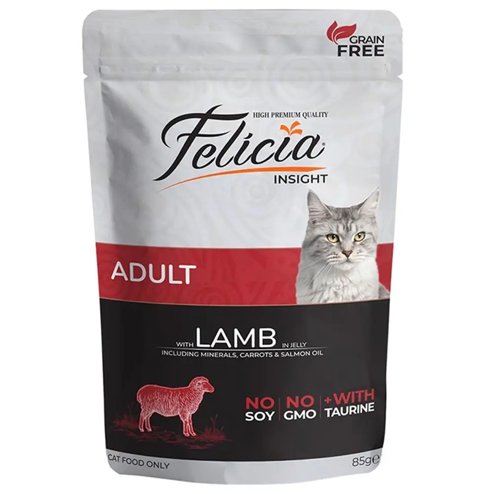 FELİCİA TAHILSIZ KUZU ETLİ YETİŞKİN KEDİ YAŞ MAMASI 85 GR