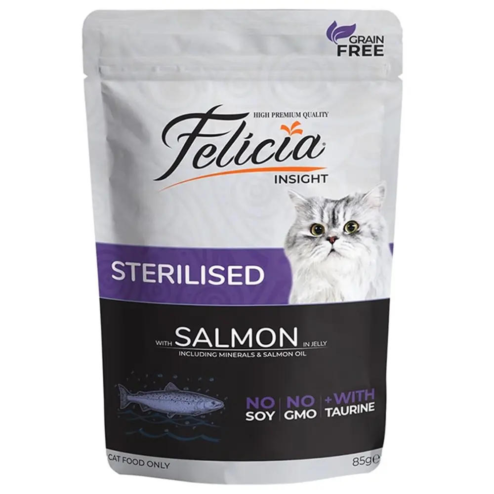 FELİCİA TAHILSIZ SOMON BALIKLI KISIRLAŞTIRILMIŞ KEDİ YAŞ MAMASI 85 GR