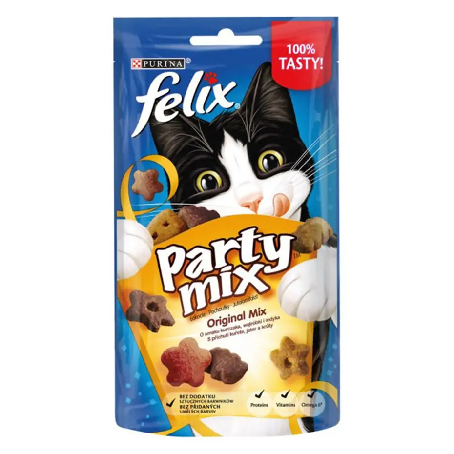 FELİX PARTY MİX TAVUK CİĞER VE HİNDİ ETLİ KEDİ ÖDÜL MAMASI 60GR