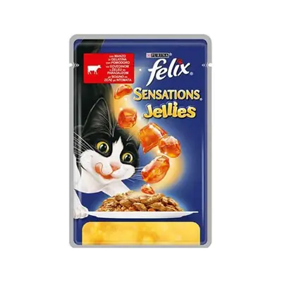 FELİX SENSATİONS JELLİES SIĞIR ETİ VE DOMATESLİ KEDİ YAŞ MAMASI 100 GR
