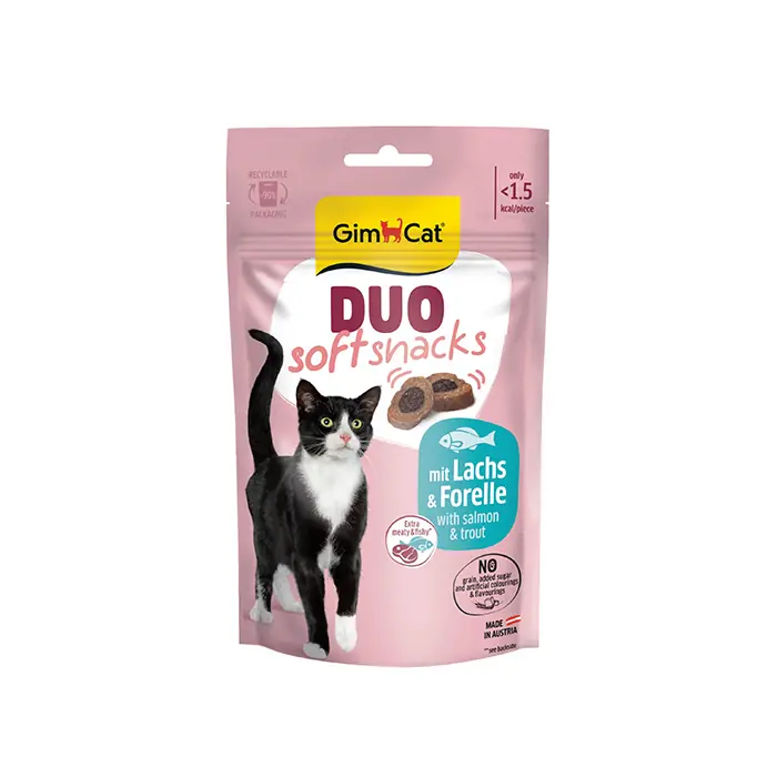 GİMCAT DUO SOFT SNACKS WİTH SALMON TROUT KEDİ ÖDÜLÜ 50GR