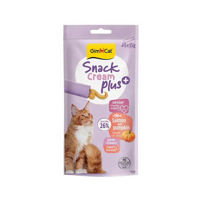 GİMCAT SNACK CREAM SENİOR SOMONLU VE BALKABAKLI KEDİ ÖDÜLÜ 6X15 GR