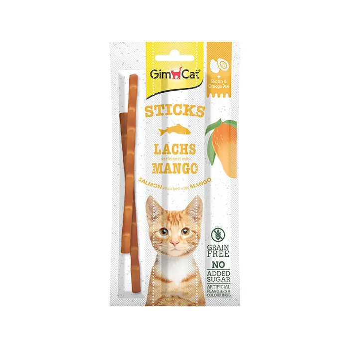 GİMCAT STİCKS KEDİ ÖDÜL ÇUBUĞU SOMON BALIKLI VE MANGOLU 15GR 3LÜ