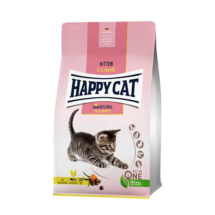HAPPY CAT KİTTEN KÜMES HAYVANLI VE SOMONLU YAVRU KEDİ MAMASI 4 KG