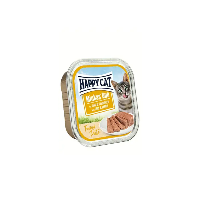 HAPPY CAT MİNKAS DUO TAVŞAN VE SIĞIR ETLİ YETİŞKİN KEDİ KONSERVESİ 100GR