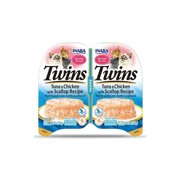 INABA TWİNS JÖLE İÇİNDE TON BALIKLI, DENİZ TARAKLI VE TAVUKLU KEDİ KONSERVESİ 2X35GR