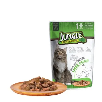 JUNGLE POUCH TAVUK ETİ PARÇALI JELLİ YETİŞKİN YAŞ KEDİ MAMASI 100 GR