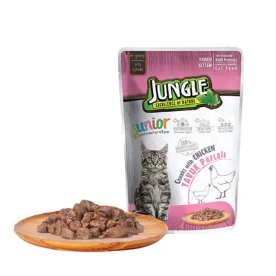 JUNGLE POUCH TAVUK PARÇALI JELLİ YAVRU KEDİ YAŞ MAMASI 100 GR