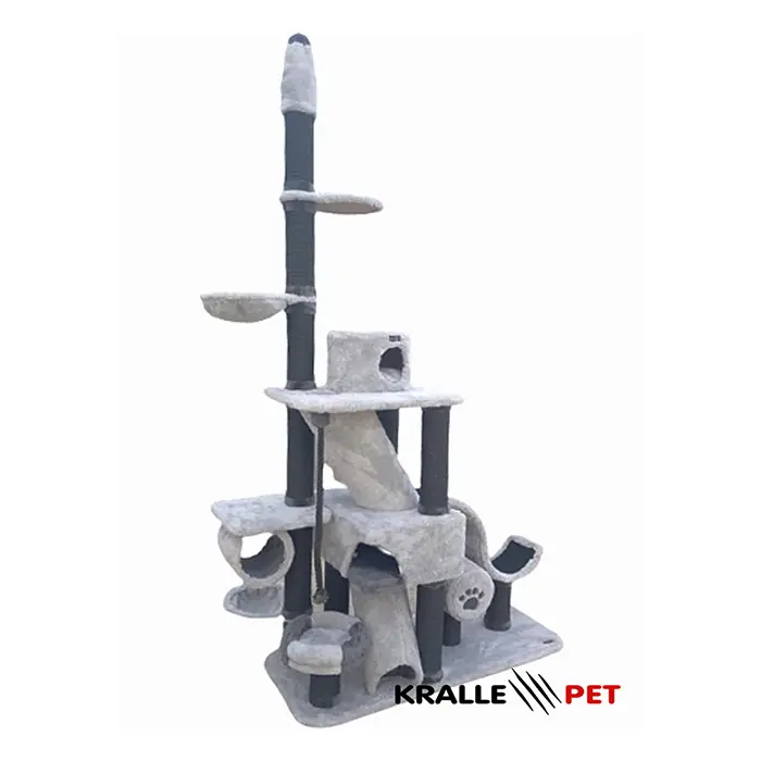 KRALLE ÇOK KATLI YUVALI VE HALATLI KEDİ TIRMALAMA 1001MODEL AÇIK GRİ