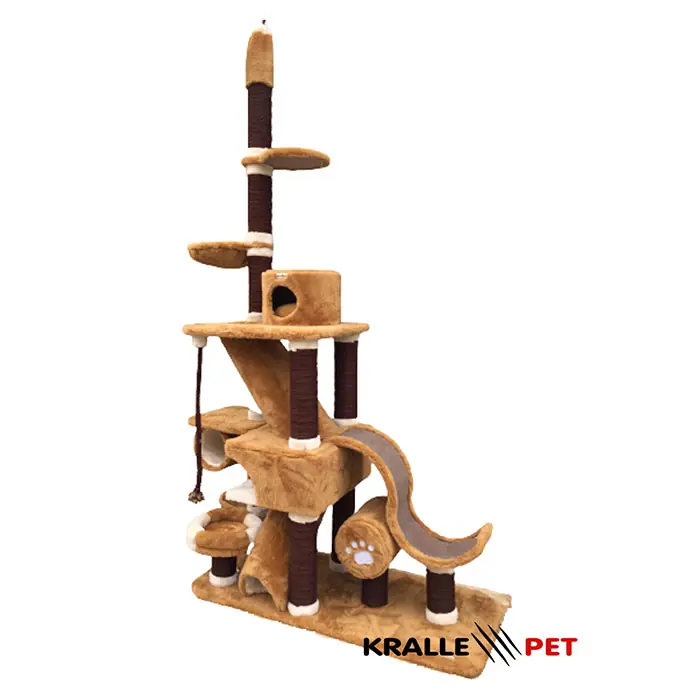 KRALLE ÇOK KATLI YUVALI VE HALATLI KEDİ TIRMALAMA 1001MODEL KAHVE