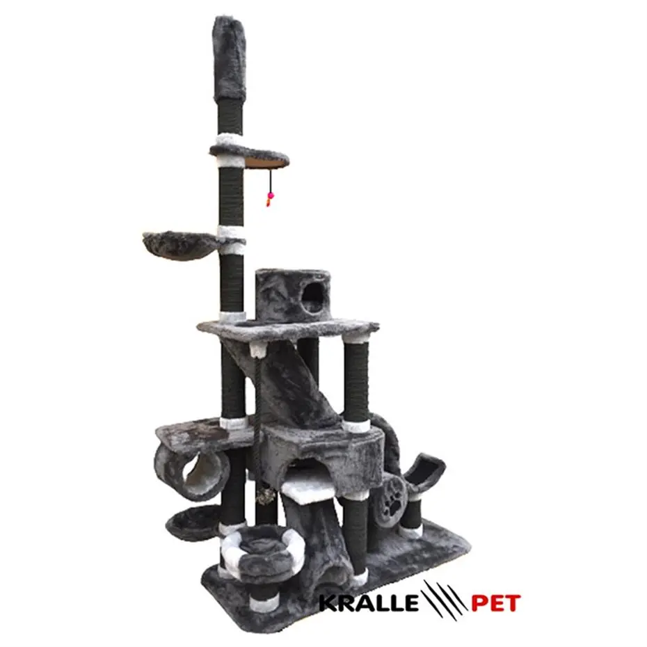 KRALLE ÇOK KATLI YUVALI VE HALATLI KEDİ TIRMALAMA 1001MODEL KOYU GRİ