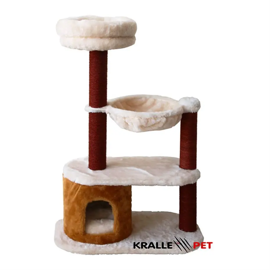 KRALLE ÜÇ KATLI YUVALI HAMAKLI KEDİ TIRMALAMA 1037MODEL KREM