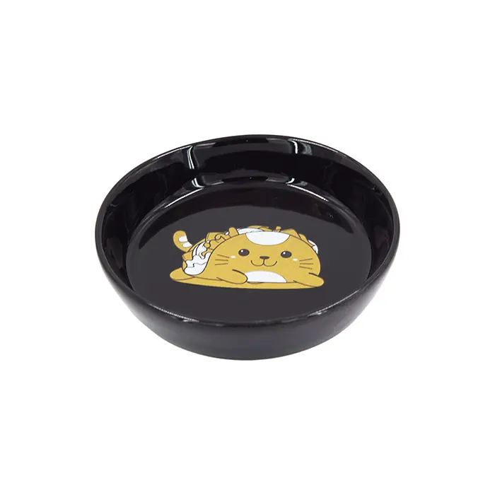 LEPUS YUVARLAK KEDİ BASKILI SERAMİK MAMA KABI 250ML SİYAH