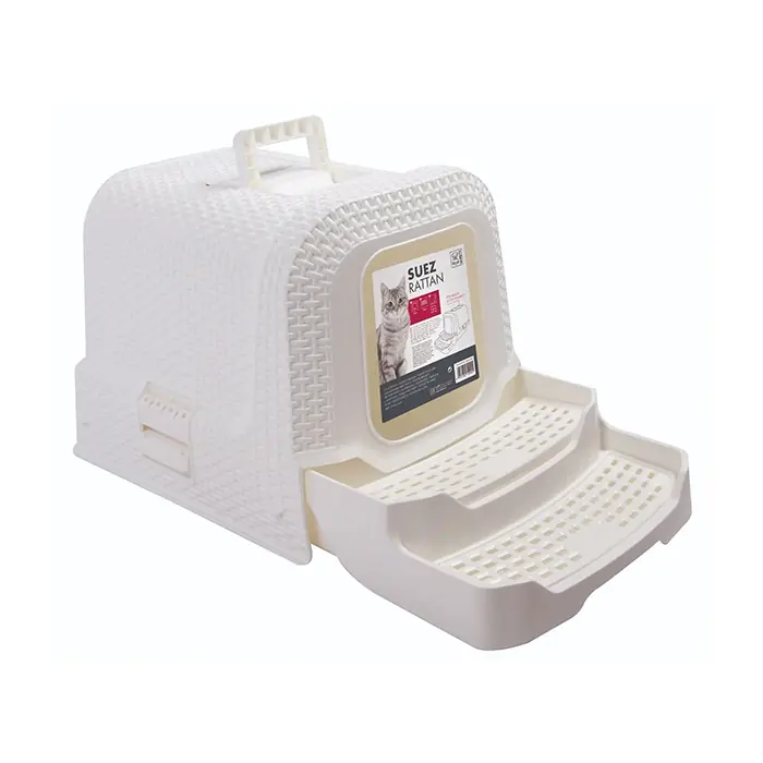 M-PETS SUEZ RATTAN KAPALI KEDİ TUVALETİ BEYAZ 69X42X41CM