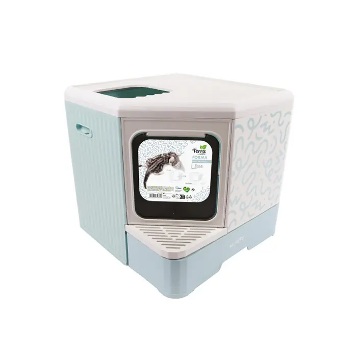 M-PETS TERRA FORMA ECO DESENLİ KAPALI KEDİ TUVALETİ MAVİ