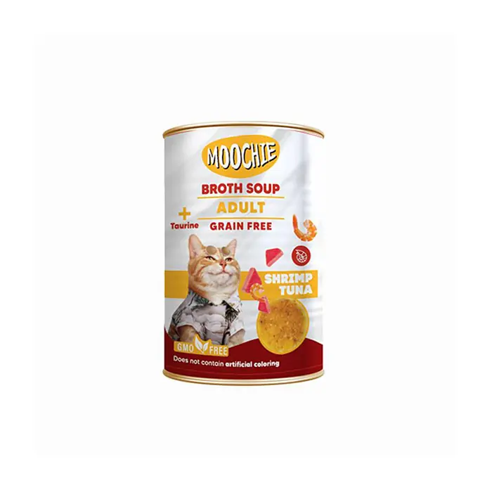 MOOCHIE KARİDESLİ VE TON BALIKLI TAHILSIZ YETİŞKİN KEDİ ÇORBASI 135ML