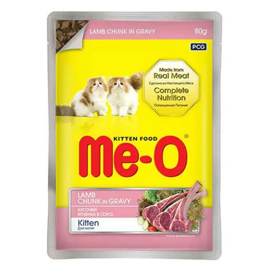ME-O KİTTEN KUZU ETLİ SOSLU VE PARÇA ETLİ YAŞ YAVRU KEDİ MAMASI 80 GR