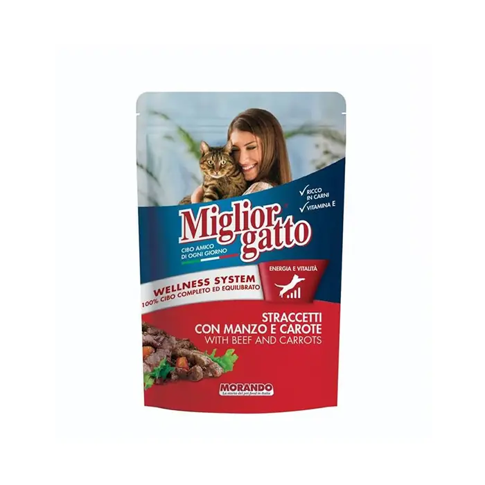 MİGLİOR GATTO POUCH BİFTEK ETLİ VE HAVUÇLU YETİŞKİN KEDİ YAŞ MAMASI 100GR