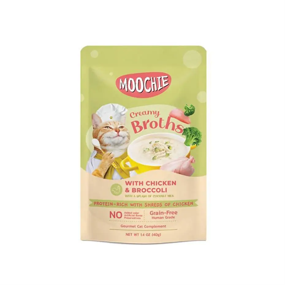 MOOCHİE PARÇA TAVUK ETLİ VE BROKOLİLİ TAHILSIZ KEDİ ÇORBASI 40GR