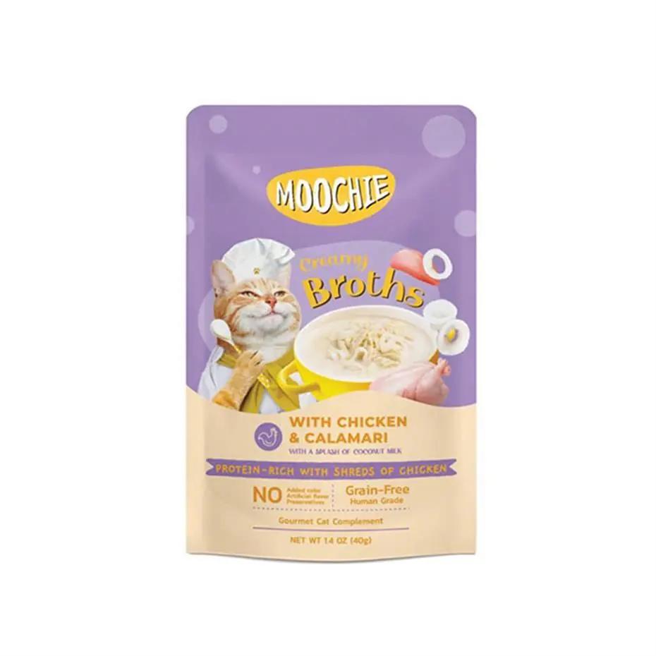 MOOCHİE PARÇA TAVUK ETLİ VE KALAMARLI TAHILSIZ KEDİ ÇORBASI 40GR