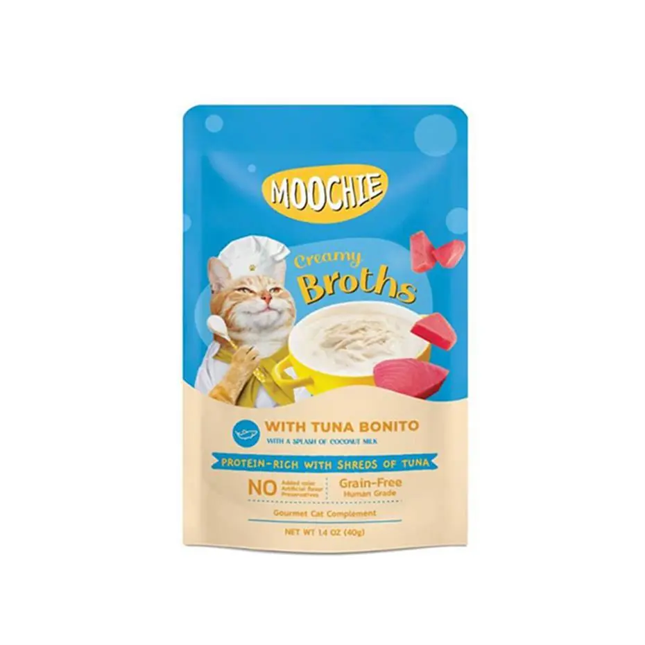 MOOCHİE PARÇA TON BALIKLI VE PALAMUTLU TAHILSIZ KEDİ ÇORBASI 40GR