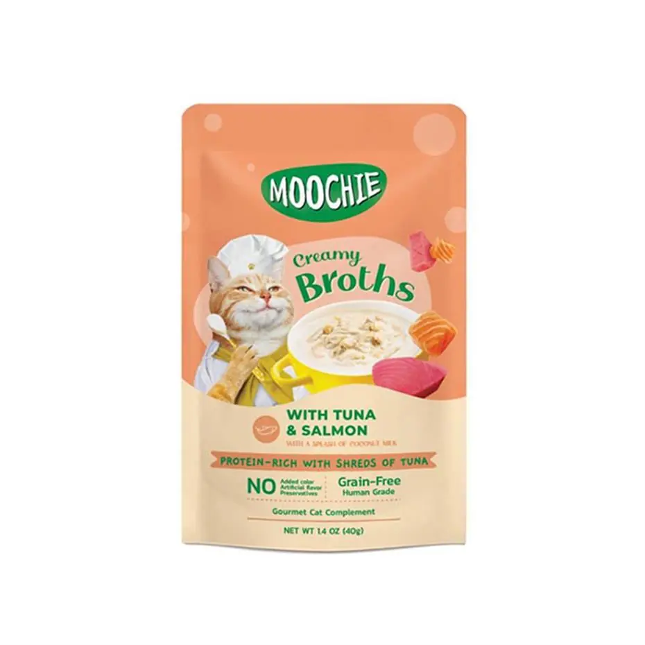 MOOCHİE PARÇA TON BALIKLI VE SOMONLU TAHILSIZ KEDİ ÇORBASI 40GR
