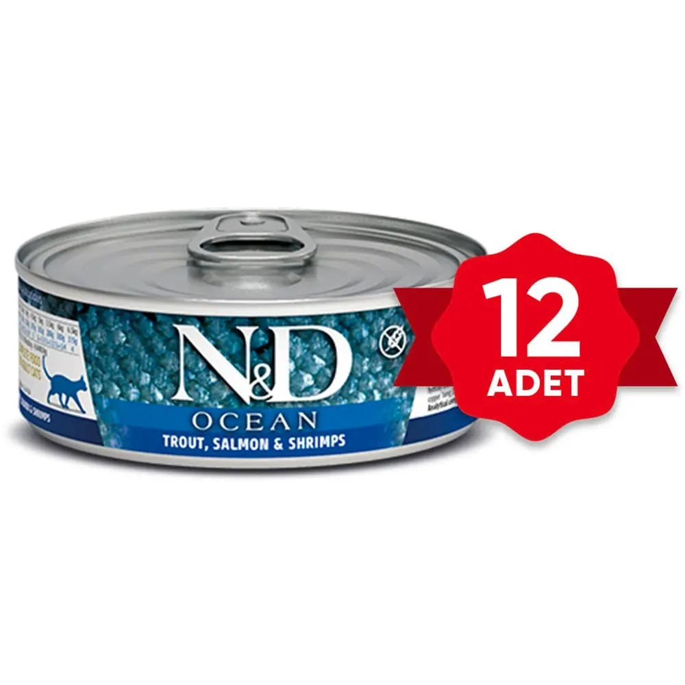 N&D ALABALIK SOMON KARİDES TAHILSIZ KEDİ KONSERVESİ 12X80G