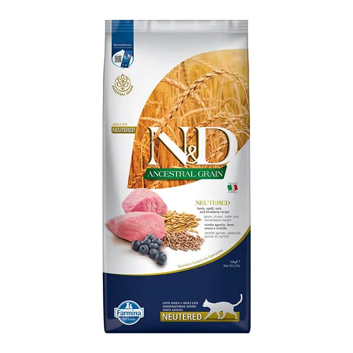 N&D AZ TAHILLI KUZU ETLİ KISIRLAŞTIRILMIŞ KEDİ MAMASI 10 KG