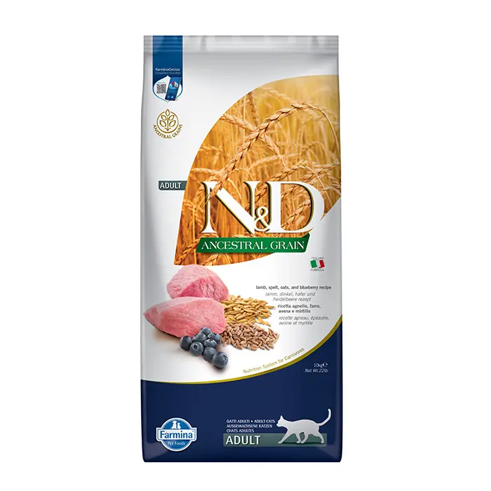 N&D DÜŞÜK TAHILLI KUZU ETLİ ÜZÜMLÜ YETİŞKİN KEDİ MAMASI 10 KG