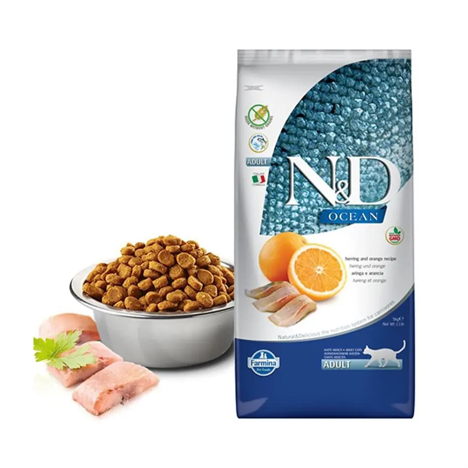 N&D OCEAN TAHILSIZ BALIK VE PORTAKALLI YETİŞKİN KEDİ MAMASI 5 KG