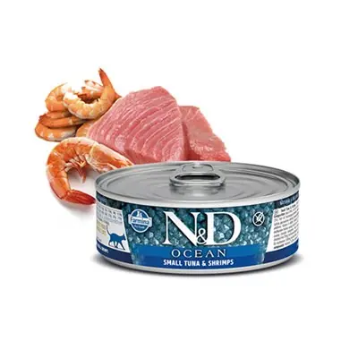 N&D OCEAN TON BALIKLI VE KARİDESLİ TAHILSIZ YETİŞKİN KEDİ KONSERVESİ 80GR
