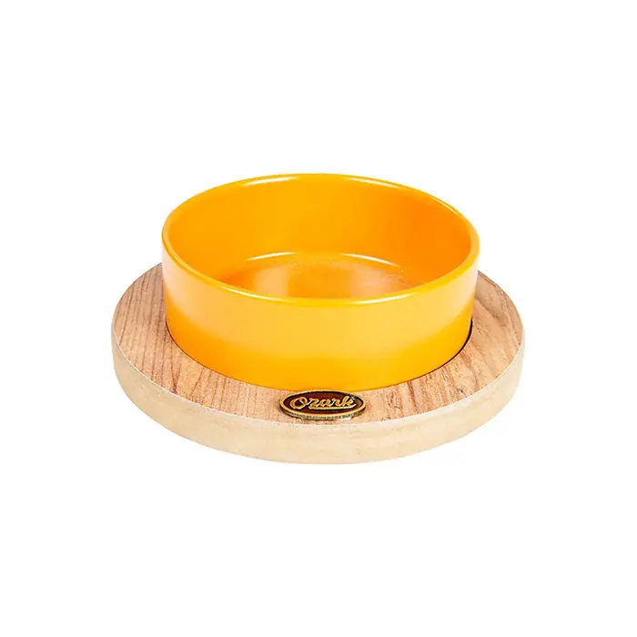 OZARK AHŞAP OVAL TABANLI SERAMİK KEDİ-KÖPEK MAMA VE SU KABI HARDAL 19,5 CM 400ML