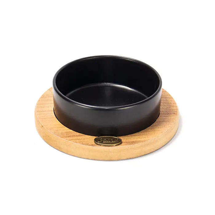 OZARK AHŞAP OVAL TABANLI SERAMİK KEDİ-KÖPEK MAMA VE SU KABI SİYAH 19,5 CM 400ML