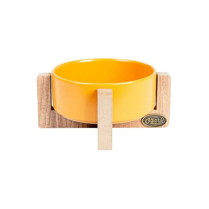 OZARK AHŞAP TABANLI SERAMİK KEDİ-KÖPEK MAMA VE SU KABI HARDAL 17CM 400ML