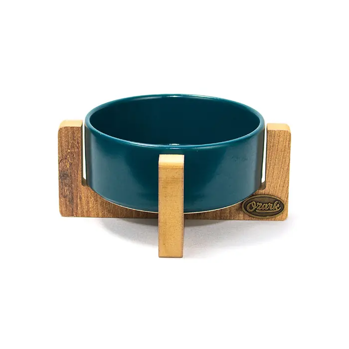 OZARK AHŞAP TABANLI SERAMİK KEDİ-KÖPEK MAMA VE SU KABI PETROL MAVİSİ 17CM 400ML