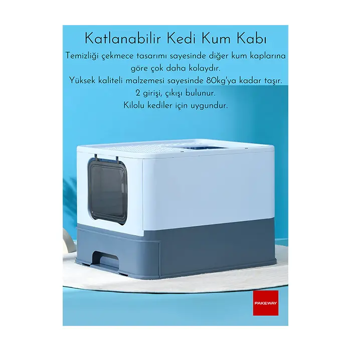 PAKEWAY KATLANABİLİR PORTATİF KEDİ TUVALETİ MAVİ