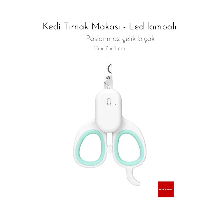 PAKEWAY TT SERİSİ LED LAMBALI KEDİ TIRNAK MAKASI KÜÇÜK BOY TURKUAZ