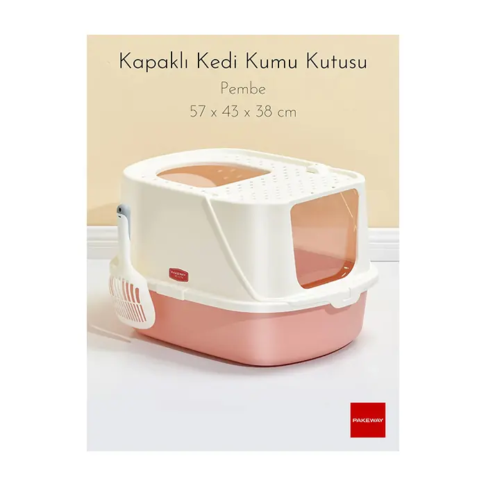 PAKEWAY İKİ KAPILI VE KÜREKLİ KEDİ TUVALETİ PEMBE