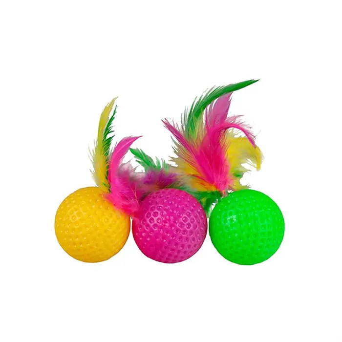 POLO PLASTİK GOLF TOPU ŞEKİLLİ TÜY KUYRUKLU KEDİ OYUNCAĞI 4 CM