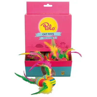 POLO RENKLİ KUYRUKLU TOP KEDİ OYUNCAĞI 3,5 CM
