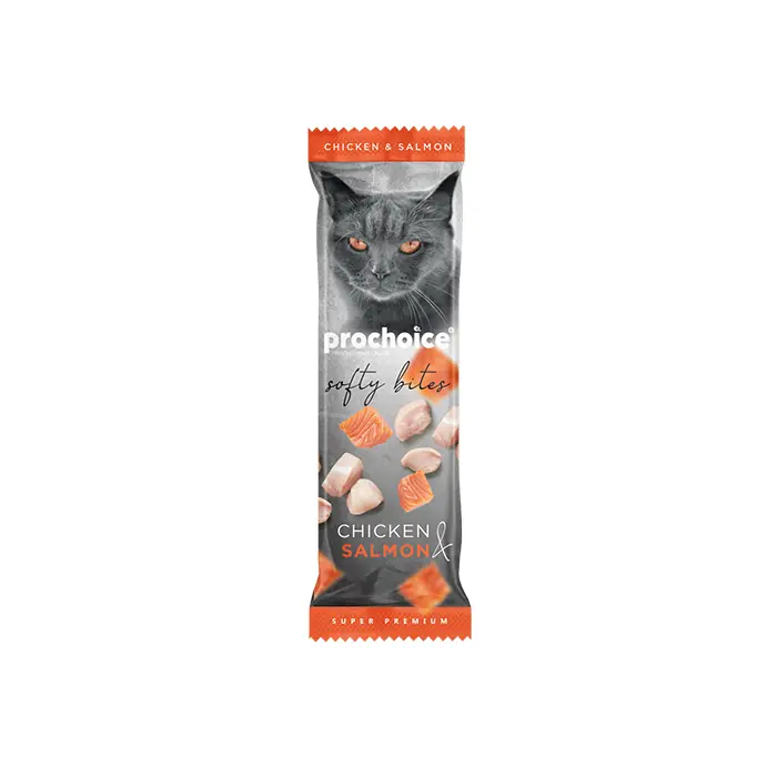 PRO CHOİCE SOFTY BİTES TAVUKLU VE SOMONLU YUMUŞAK KEDİ ÖDÜL MAMASI 10GR