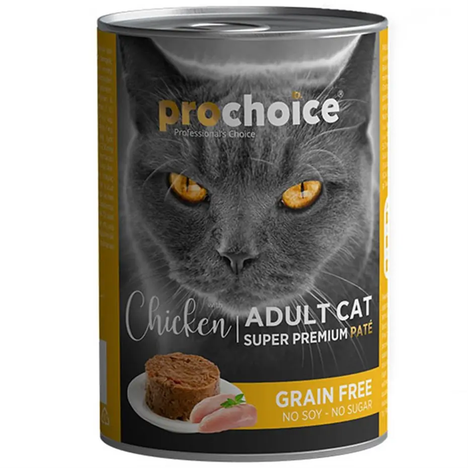 PRO CHOİCE TAVUK ETLİ ŞEKERSİZ TAHILSIZ EZME YETİŞKİN KEDİ KONSERVESİ 400GR