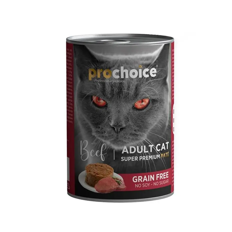 PROCHOİCE SIĞIR ETLİ ŞEKERSİZ TAHILSIZ EZME YETİŞKİN KEDİ KONSERVESİ 400GR