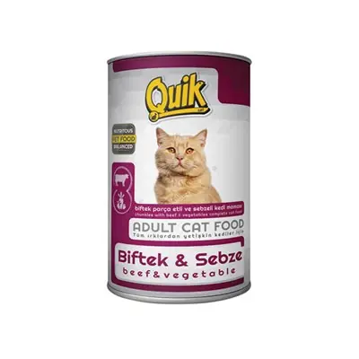 QUİK PARÇA ETLİ BİFTEK VE SEBZELİ YETİŞKİN KEDİ KONSERVESİ 415 GR