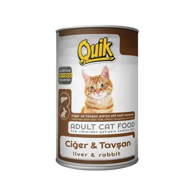 QUİK PARÇA ETLİ CİĞER VE TAVŞANLI YETİŞKİN KEDİ KONSERVESİ 415 GR