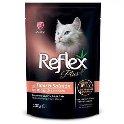 REFLEX PLUS TUNA VE SOMONLU POUNCH KEDİ KONSERVESİ 100 GR
